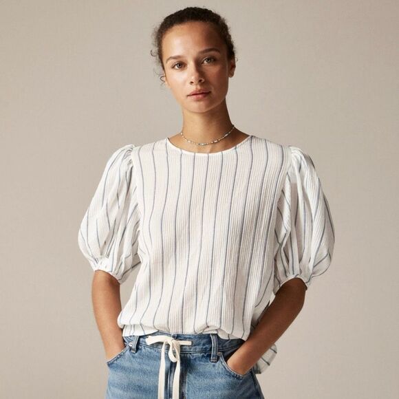 J. Crew Puff-sleeve top in sheer gauze in Ivory Blue Size XS NWT CI529 - Picture 1 of 10